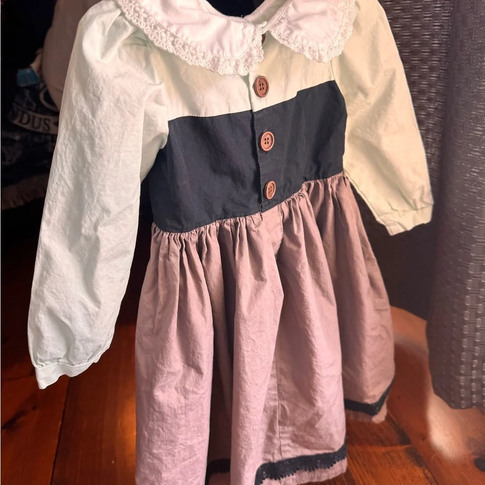 Girls' Vintage-Inspired Black, Cream & Brown Peasant Costume Dress